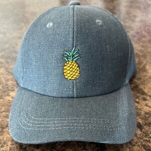 bon voyage blue denim type men's ball cap Pineapple theme embroidered nwt